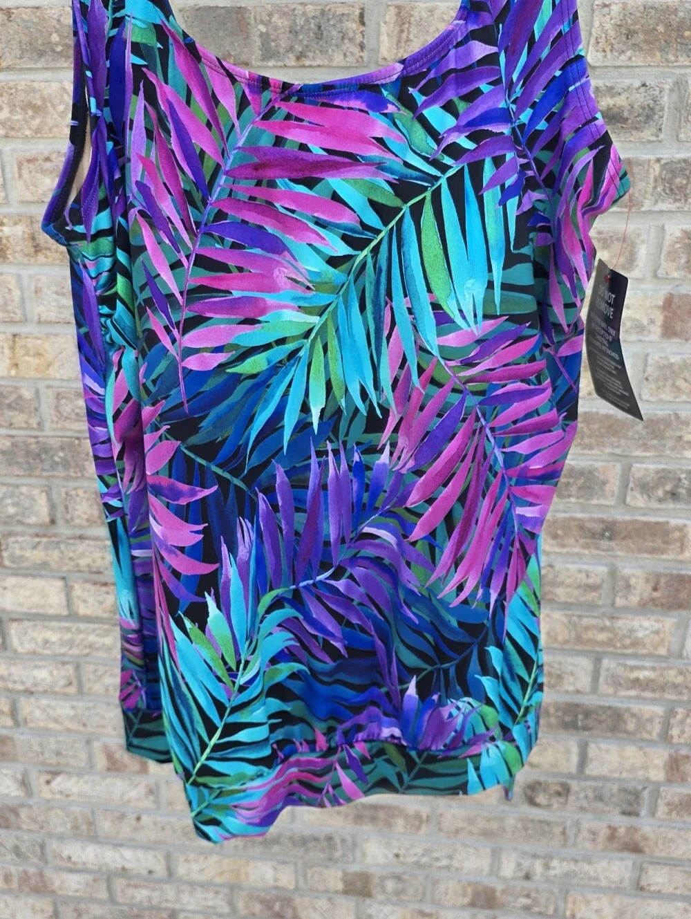Swimsuits For All Women's Side Tie Blouson Tankini Top Tropical Palm 16 NWT